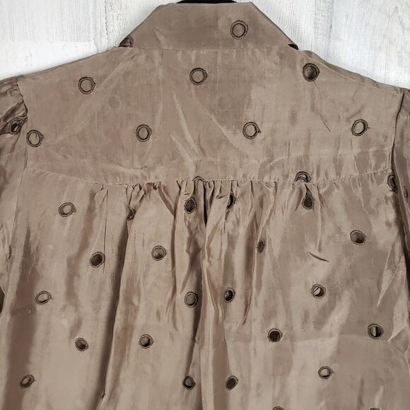 Sara Berman 70% Silk Brown Long Sleeve Cut-Out Shirt Women's Size Medium - Picture 9 of 12